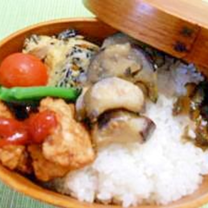 曲げわっぱ弁当61　ナスの味噌炒め